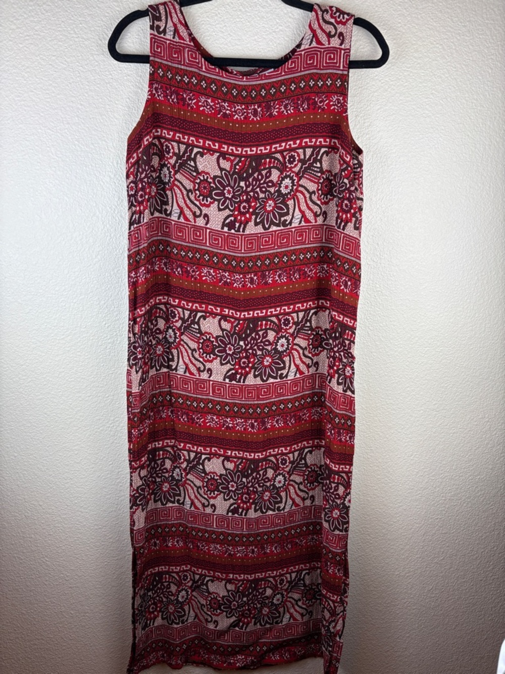JM Collection Long Redish Cream Floral Sleeveless Dress Size Large